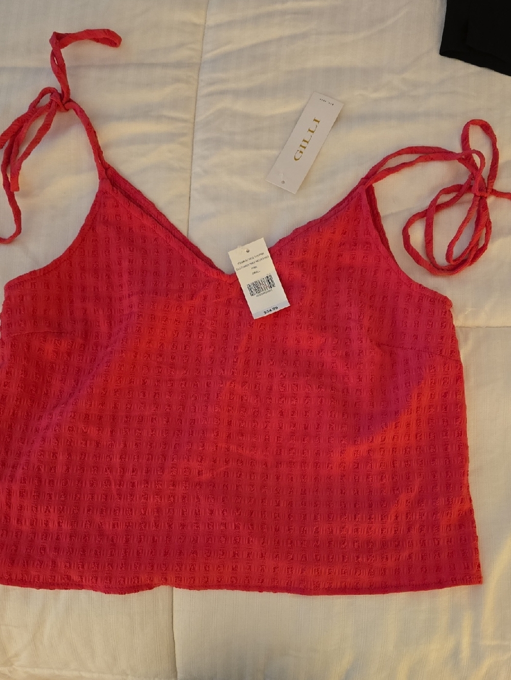 Gilli Hot Pink Textured Tie-Shoulder Cami